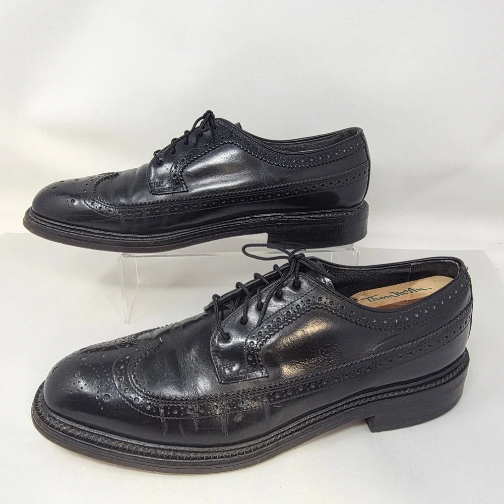 Hanover Wingtip Oxford Shoes Mens 9 D/B MasterFlex Black Leather Brogue USA Good